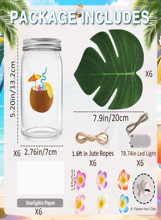CUPLOOV Luau Party Decorations Mason Jars Set, 6 Pcs Glowing Mason Jars with Lids Centerpieces Decoration for Table for Hawaiian Luau Summer Pool Beach Party Table Decorations, Hawaiian Centerpieces - Image 4